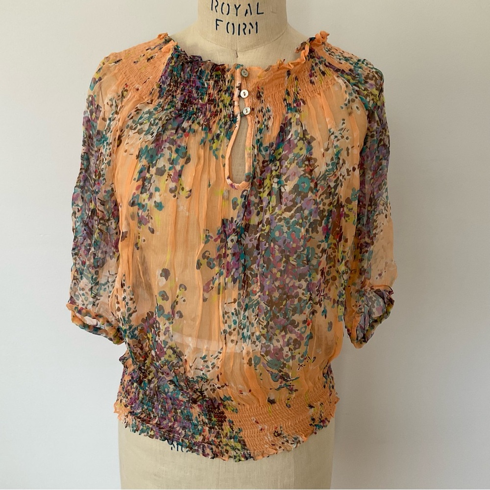 Zara Sheer Smocked Floral Top
